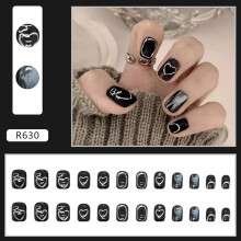 (Jelly Glue Model) Black French Press Nails with Adhesive Tabs