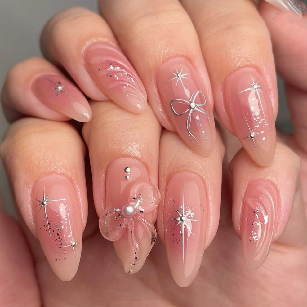 Roc-Electron 3D Pearl Bowknot Fake Nails - 24Pcs Wedding Party