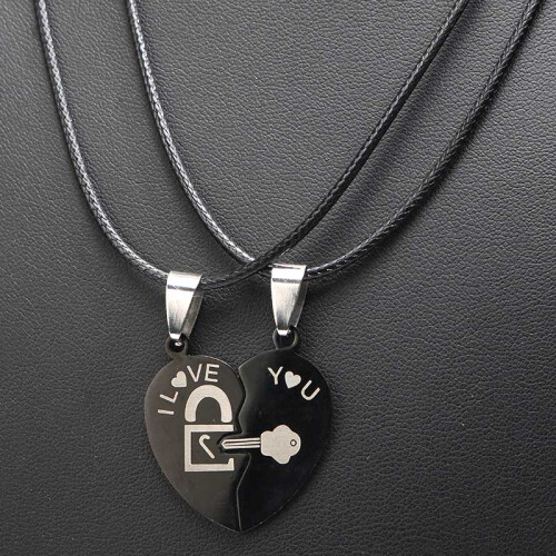Couple Heart Key Lock Necklace