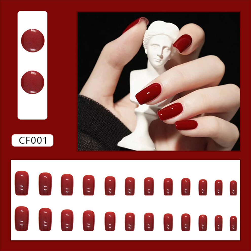 Creation-3C (Jelly Glue Model) Glossy Wine Red Square Fake Nails For Manicure