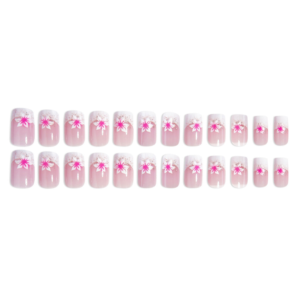 Phui-Pet-Supplies Pink & White Tip Fake Nails For Women - 50Pcs