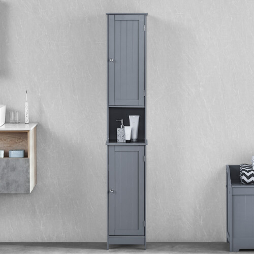 (Grey) Priano 2 Door Tall Cabinet Bathroom Storage Unit 1