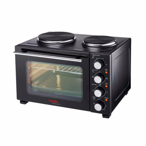 Cooks Professional Cooks Professional 28L Mini Oven with 2 Hobs | Black / Silver