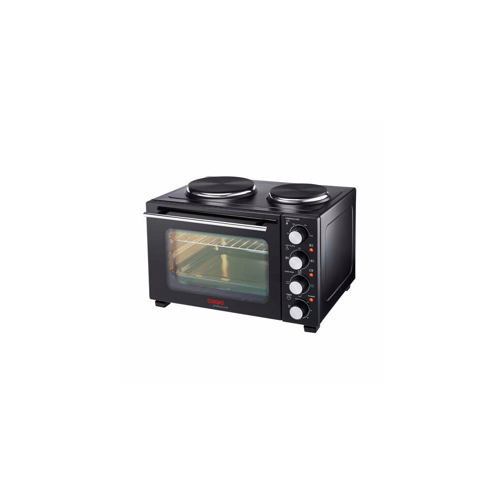 Cooks Professional 28L Mini Oven With 2 Hobs | / Black/Silver