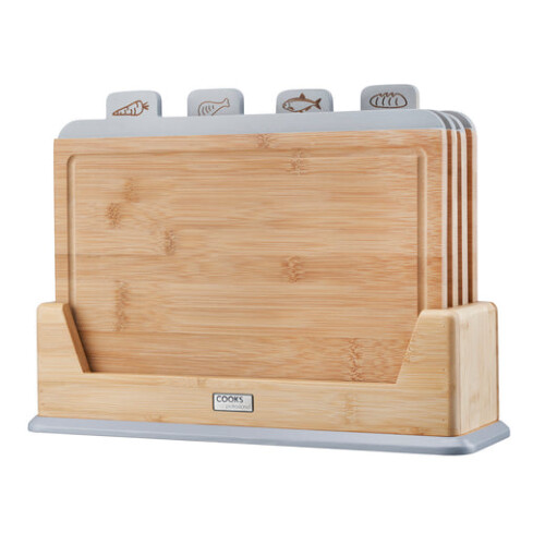 Cooks Professional Cooks Professional 4 Piece Bamboo Index Chopping Board Set | Grey Tabs