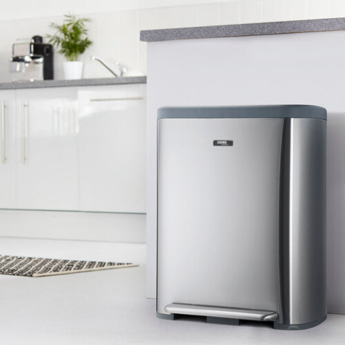Cooks Professional Cooks Professional 60L Dual Recycling Pedal Bin | Silver 1