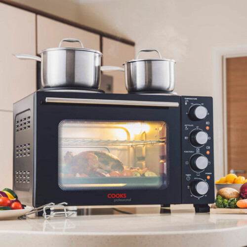 Cooks Professional Cooks Professional 28L Mini Oven with 2 Hobs | Black / Silver 1