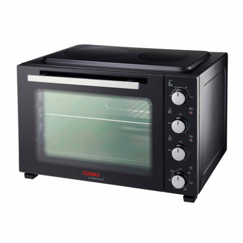Cooks Professional Cooks Professional 48L Mini Oven with 2 Ceramic Hobs | Black / Silver
