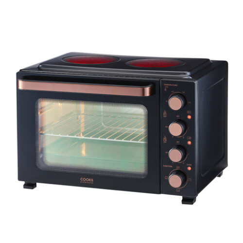 Cooks Professional Cooks Professional 34L Mini Oven with 2 Ceramic Hobs | Black / Copper