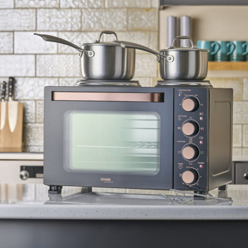 Cooks Professional Cooks Professional 28L Mini Oven with 2 Hobs | Black / Copper 1