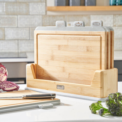 Cooks Professional Cooks Professional 4 Piece Bamboo Index Chopping Board Set | Grey Tabs 1