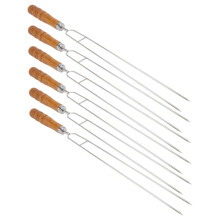 BBQ Skewers Stainless Steel Double Prong with Wooden Handles for Meat Vegetables Outdoor Cooking