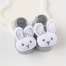 (Grey, S 3-12M) 1 paire de chaussettes bateau antidérapantes en forme de lapin mignon pour jeunes, tricot doux, extensible et