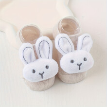 (Apricot, M 1-2Y) 1 Pair Cute Bunny Anti-Slip Boat Socks for Youngsters - Soft, Stretchy, Comfortable Knit - Perfect for Walking Learning