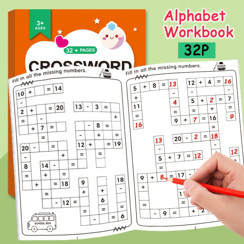 Interactive Math Addition & Subtraction Workbook for Kids,Math CrossWord Puzzles Workbook,Handwritten Math Practice 1