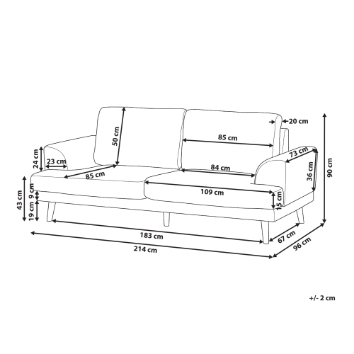 Beliani Sofa 3 Seater KILDAL Fabric Light Beige 2