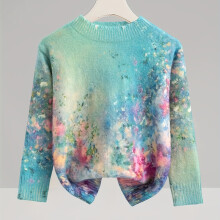 (7-8Y) Pull élégant pour filles avec impression de peinture à l'huile |Vêtements pour enfants quatre saisons à la mode automne/