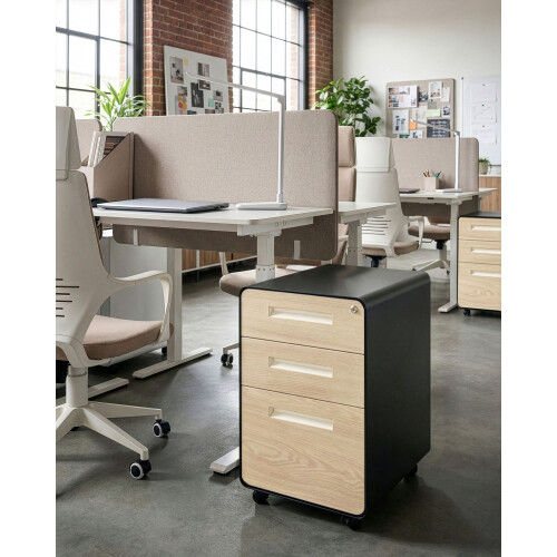 Beliani Storage Unit LARCO Black/ Light Brown 1