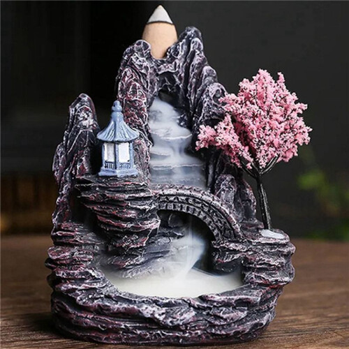 2X High Mountain Flowing Waterfall Backflow Incense Burner Home Fragrance Diffuser Incense Burner Decoration,E 1