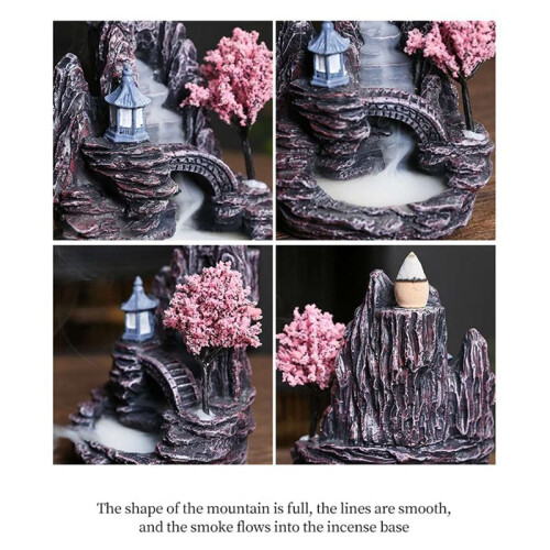 2X High Mountain Flowing Waterfall Backflow Incense Burner Home Fragrance Diffuser Incense Burner Decoration,E 2