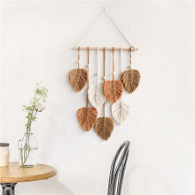 2X Liść Macrame Wall Hanging Boho Room Home Decor Tkany Estetyczny Gobelin ŚCienny Home Room Dekoracje ŚLubne Khaki