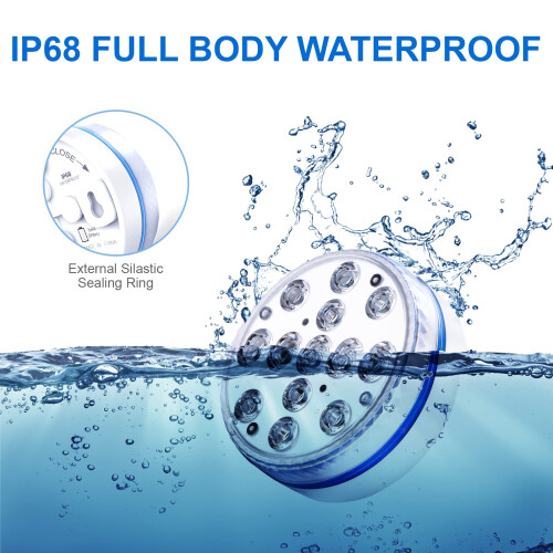 LED Pool Light IP68 Waterproof RGB Color Changing Underwater Lights with 200ft Remote, 2 Pack 2