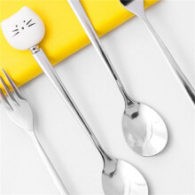 8X Cute Cats Coffee Spoon and Fork Set, Ceramic Stainless Steel Cats Dessert Spoon Drink Spoons Fruit Fork