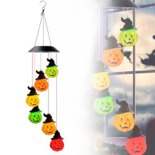 2X Halloween-Kürbis-Solar-Windspiel, Kürbis-Solarlichter, Windspiel, Wasserdicht, Hängende Kürbis-Lichterkette Zur Dekoration
