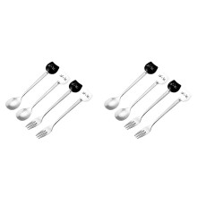 8X Conjunto de Colher e Garfo de Café para Gatos Fofos, Colher de Sobremesa de AçO InoxidáVel de Cerâmica para Gatos Colheres de Bebida Garfo de