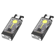 2X LED COB Porte-CléS LumièRe Solaire Type-C USB Rechargeable Portable Lampe de Poche ÉTanche pour Panne de Courant D'Urgence