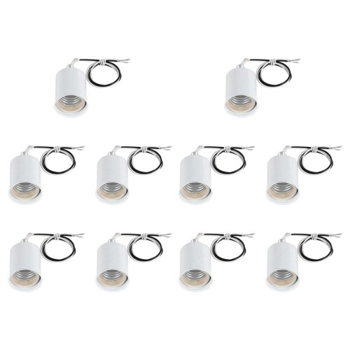 10X E27 Ceramic Screw Base Round LED Light Bulb Lamp Socket Holder Adapter Metal Lamp Holder with Wire White