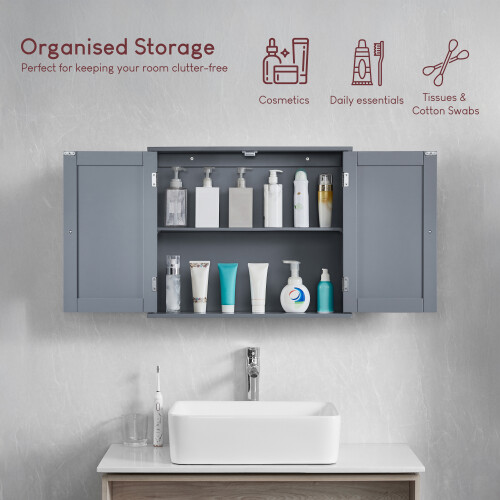 (Grey) Bath Vida Priano 2 Door Wall Cabinet Storage 1