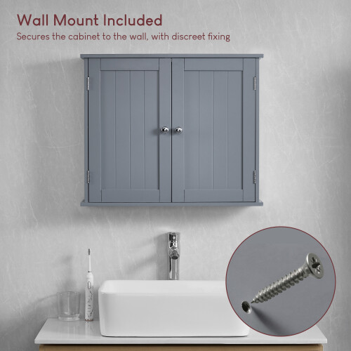 (Grey) Bath Vida Priano 2 Door Wall Cabinet Storage 2