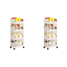 2X 4-Layer Household Snacks Storage Bookshelf, Trolley Storage Rack, Storage Rack Kitchen Fruit and Vegetable Basket