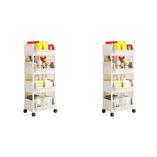 2X 4-Layer Household Snacks Storage Bookshelf, Trolley Storage Rack, Storage Rack Kitchen Fruit and Vegetable Basket