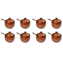 8 Pcs Wood Spice Jar with Wooden Lid and Spoon Nordic Concise Style Salt Container Salt Bowl Seasoning Box Kitchen Tool