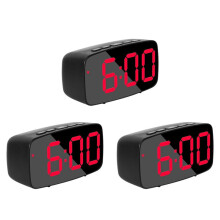 3X  Digital Alarm Clock Bedside,Red LED Travel USB Desk Clock with 12/24H Date Temperature Snooze for Bedroom,Black