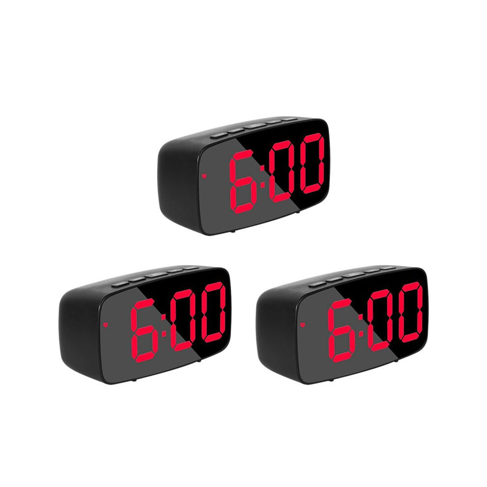 3X Digital Alarm Clock Bedside, Led Travel Usb Desk Clock With 12/24H Date Temperature Snooze For Bedroom, Red/Black 6031244103497