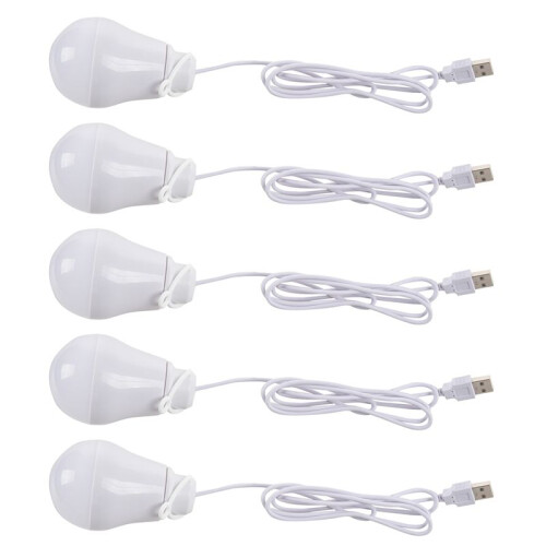 5X DC5V Lampada USB A 5W LED Lampada Portatile Bianca per Laptop da Esterno (Bianca) 1
