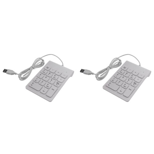2X  USB Wired Numeric Keypad Numpad 18 Keys Digital Keyboard for Accounting Teller Laptop Windows Android (White)