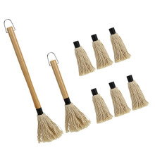 BBQ Basting Mop Set with Cotton Heads and Wooden Handle Grill Sauce Brush for Even Sauce Distribution