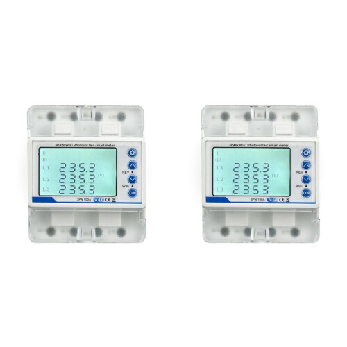 2X 3 Phase 380V 100A Tuya WiFi  Bi-Directional KWh Meter over Under Voltage Protector Relay  Current Limit