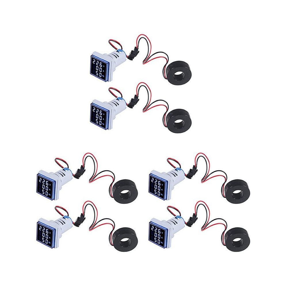 6Pcs Current Voltage Hertz Meters, Digital 3In1 22Mm Voltmeter Ammeter Hz Meter Ac 60-500V Current Frequency Indicator 4711212607517