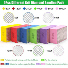12PCS Diamond Hand Polishing Pads, Wet & Dry Diamond Sanding Pads 60 , 120 , 240 , 400 , 600 , 1000 Grit