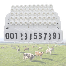 White Numbered Livestock Ear Tags 301400 with Pins, Large Durable Cattle ID Tags for Farm Animals