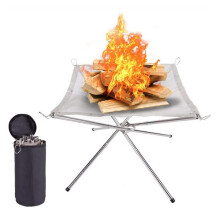 PONNYC Portable Fire Pit with Grill, Stainless Steel Fire Pit Folding 3in1 Camping BBQ Table