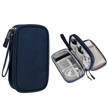 Portable Double-Deck Storage Bag for Digital Products-Travel Organizer for USB Cables, Headsets & Accessories Navy