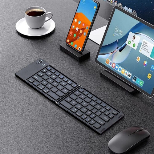 Folding  Keyboard Two-Fold Portable   Keyboard Rechargeable Office Keyboard White