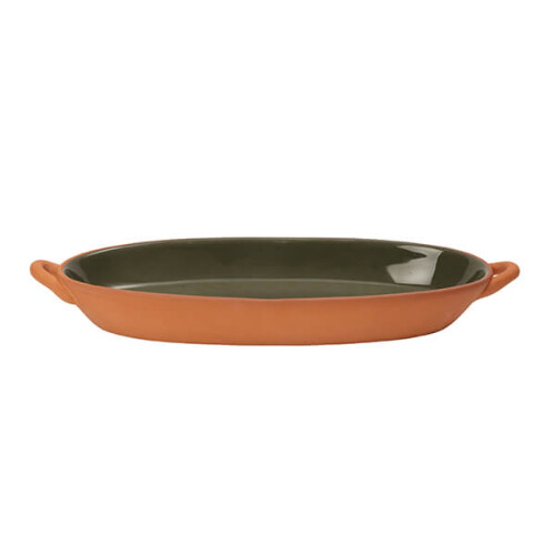 Dexam Sintra Glazed Terracotta Oval Baking Dish Olive Green