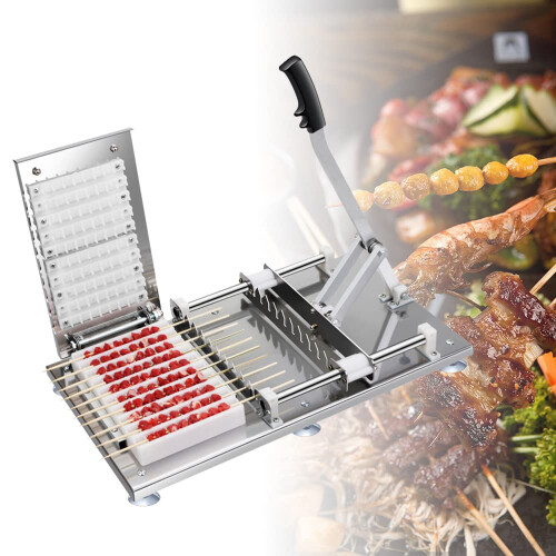 Manual Skewer Machine Stainless Steel Kebab Maker 10 String BBQ Tool with Adjustable Length
